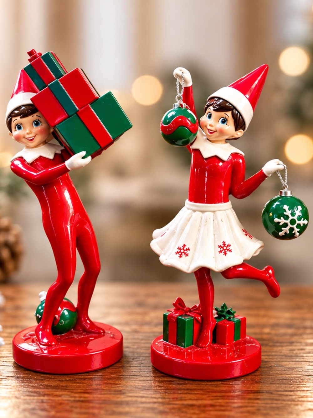 Christmas Elf Figurines Set of 3 Red Green Holiday Tabletop Decor NWT